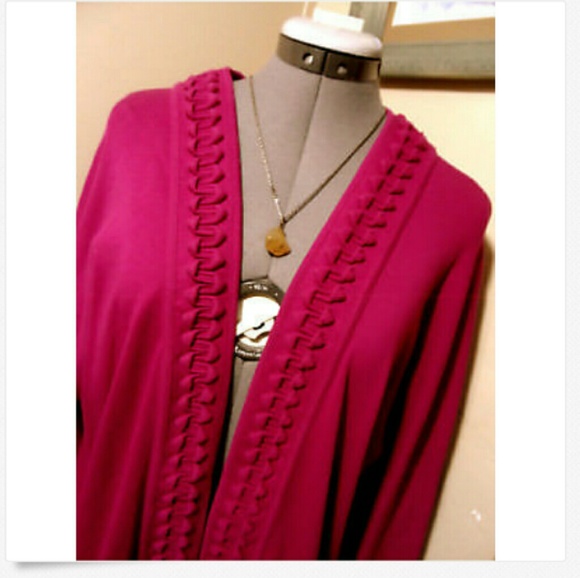 RAFAELLA Cardigan Sweater L Berry Pink twist trim - Picture 3 of 5